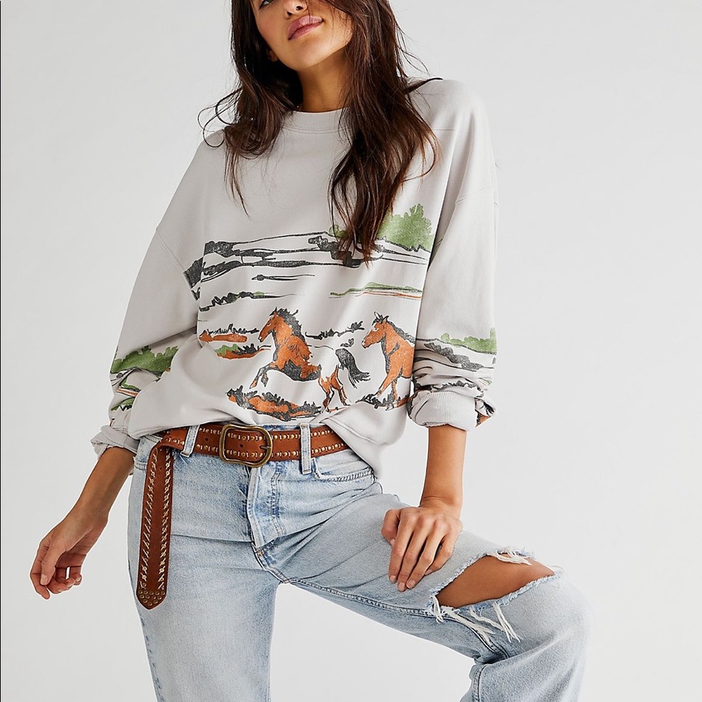 Running horses free people sweatshirt